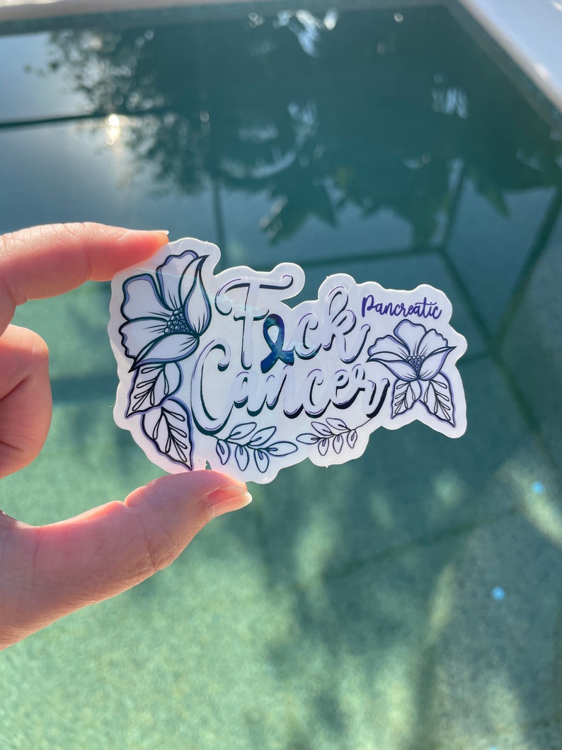 F*ck Pancreatic Cancer Sticker | Purple Ribbon | Clear Sticker image 5
