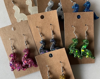 Brontosaurus Resin Sparkle Series Earrings | Rawr | Dinosaur | Glitter | Sparkly | Jurassic Park