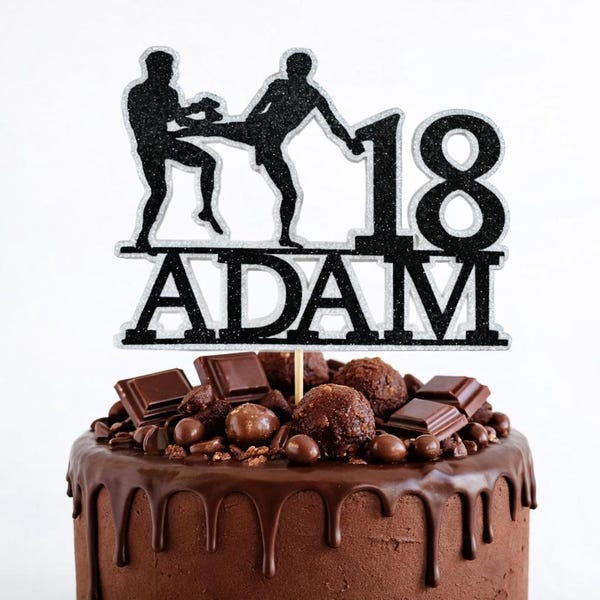 Personalised MMA Cake Topper – Custom Name, Age, Sports, Mixed Martial Arts Birthday Decoration