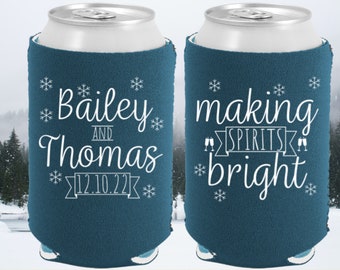 Personalized Coolies Wedding Can Huggers Pine Tree Custom Christmas Wedding 1405 Can Coolers Winter Wedding Neoprene Can Coolers