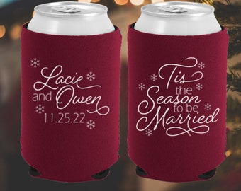 Personalized Coolies Wedding Can Huggers Pine Tree Custom Christmas Wedding 1405 Can Coolers Winter Wedding Neoprene Can Coolers