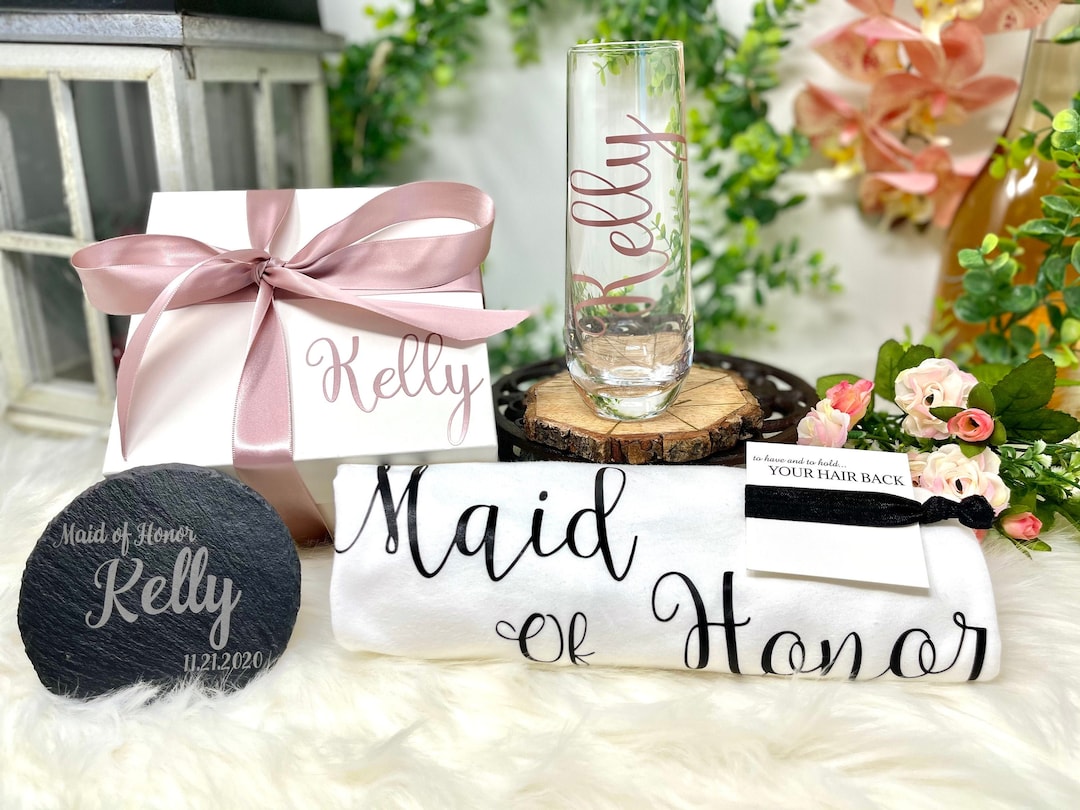 Maid of Honor Proposal, Bridesmaid Gift Box, Wedding Party Gift Set, Champagne Glass , Maid of