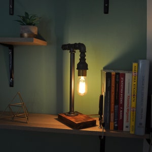 Kp1 - Industrial Pipe Lamp with Edison Bulb Included/ Steampunk Light/ Table Desk Lamp
