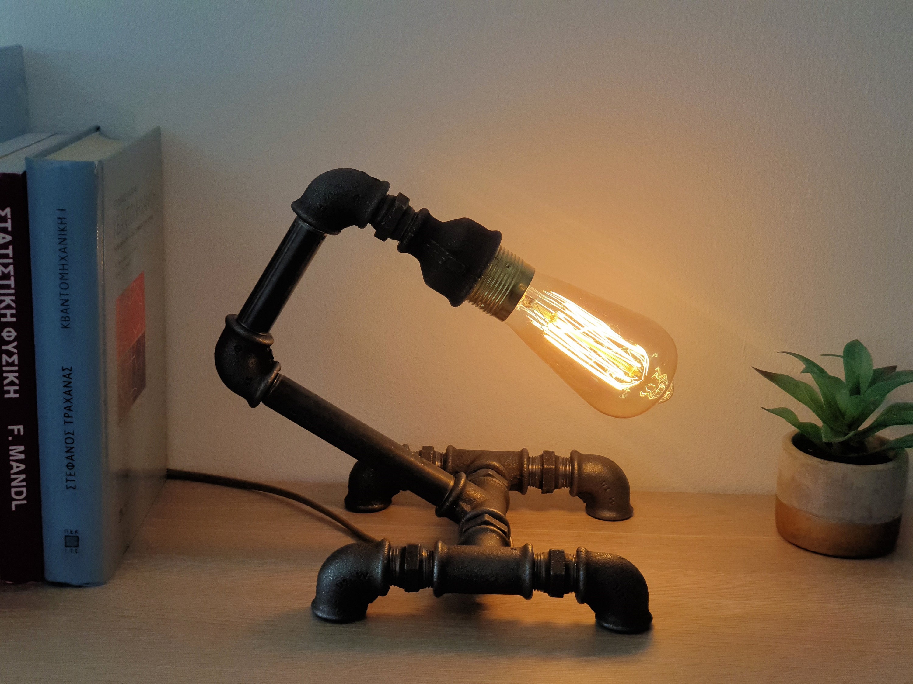 kp6 - lampe à tuyaux industriels avec ampoule edison incluse/steampunk light lampe de bureau table