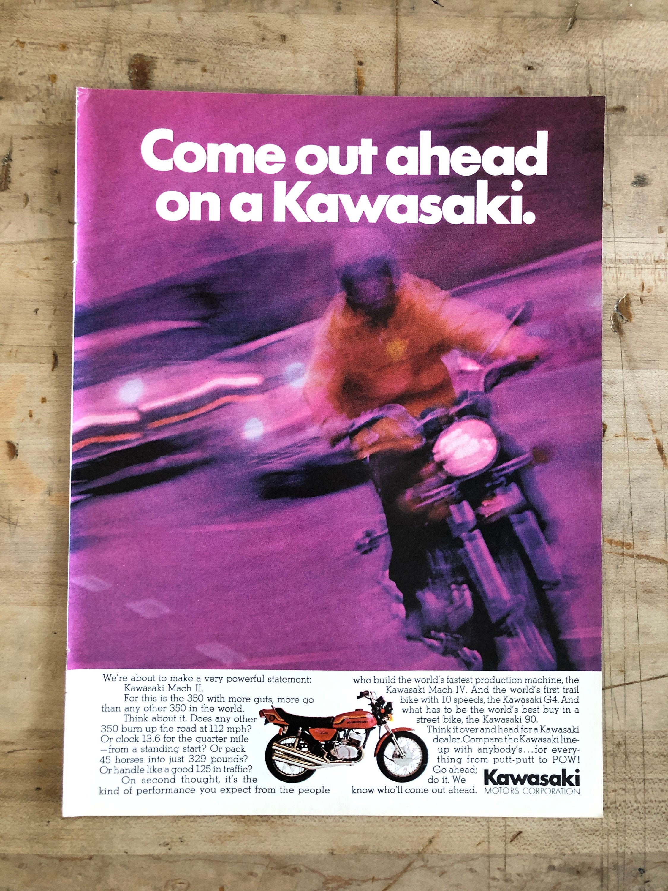 1972 Kawasaki Magazine Advert Collectibles Advertisements Art