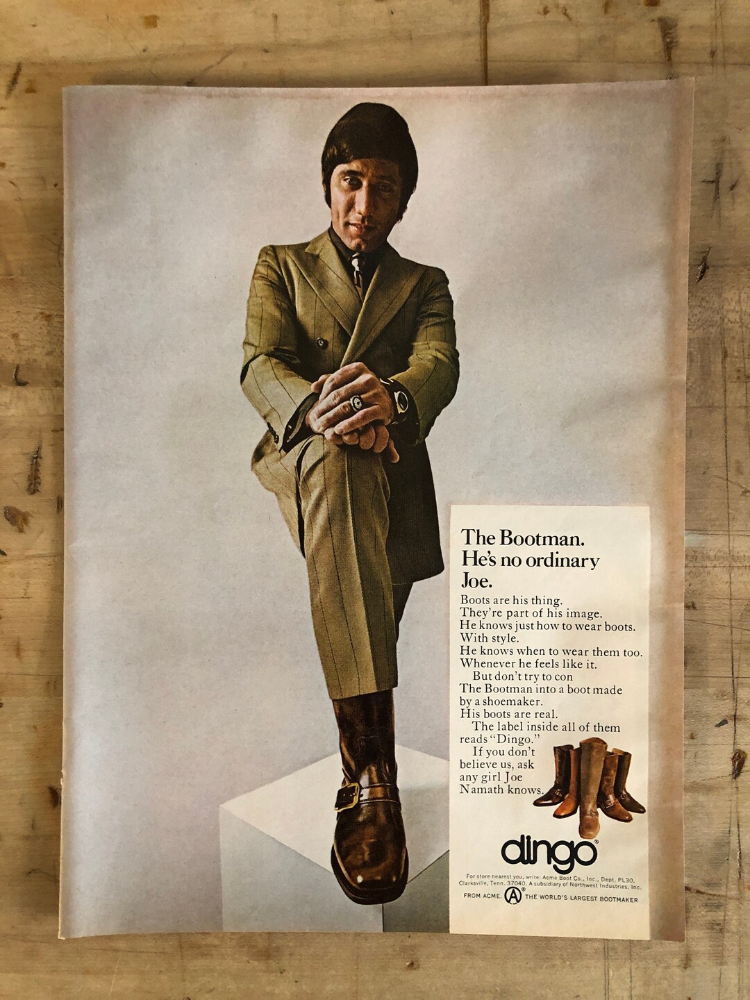 March 1970 Dingo Advert With Joe Namath -
