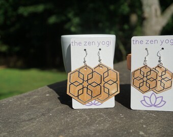 Wood Veneer Hexagon Earring