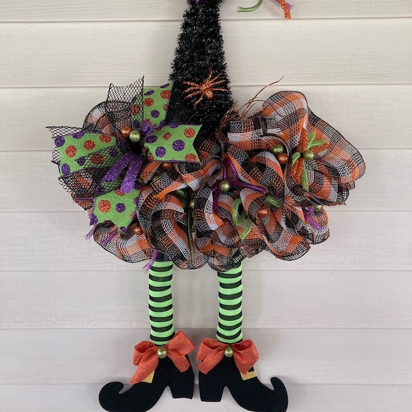 Witch Hat Wreath, Halloween Deco Mesh Witches Hat Wreath, Halloween Witch Door Hanger