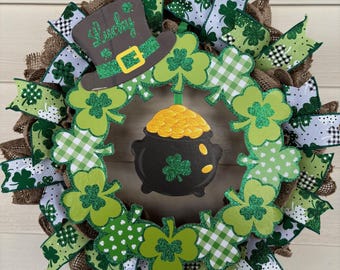 St. Patrick's Shamrock Day Wreath, St. Patrick's Day Decor, St. Patrick's Day Wreath for Front Door, Shamrock Wreath, SPARKLY Wreath
