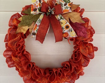 Fall Wreath, Thanksgiving Wreath, Fall Burlap Wreath For Front Door, Fall Farmhouse Wreath, Autumn Wreath, Fall Decor, Pumpkin Wreath