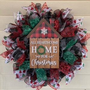 Home Christmas Wreath, Christmas Wreath for Front Door, Christmas Decor, Deco Mesh Christmas Wreath, Holiday Wreath, Mesh Christmas Wreath