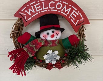 Snowman Wreath, Winter Snowman Wreath, Holiday Snowman Wreath for Front Door, Snowman Door Hanger, Welcome Snowman Wreath
