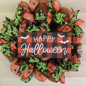 Halloween Wreath, Halloween Wreath Front Door, Spooky Halloween Wreath, Halloween Decor, Halloween Deco Mesh Wreath, Halloween (2 Styles)
