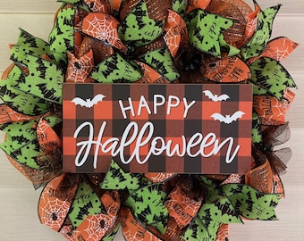 Halloween Wreath, Halloween Wreath Front Door, Spooky Halloween Wreath, Halloween Decor, Halloween Deco Mesh Wreath, Halloween (2 Styles)