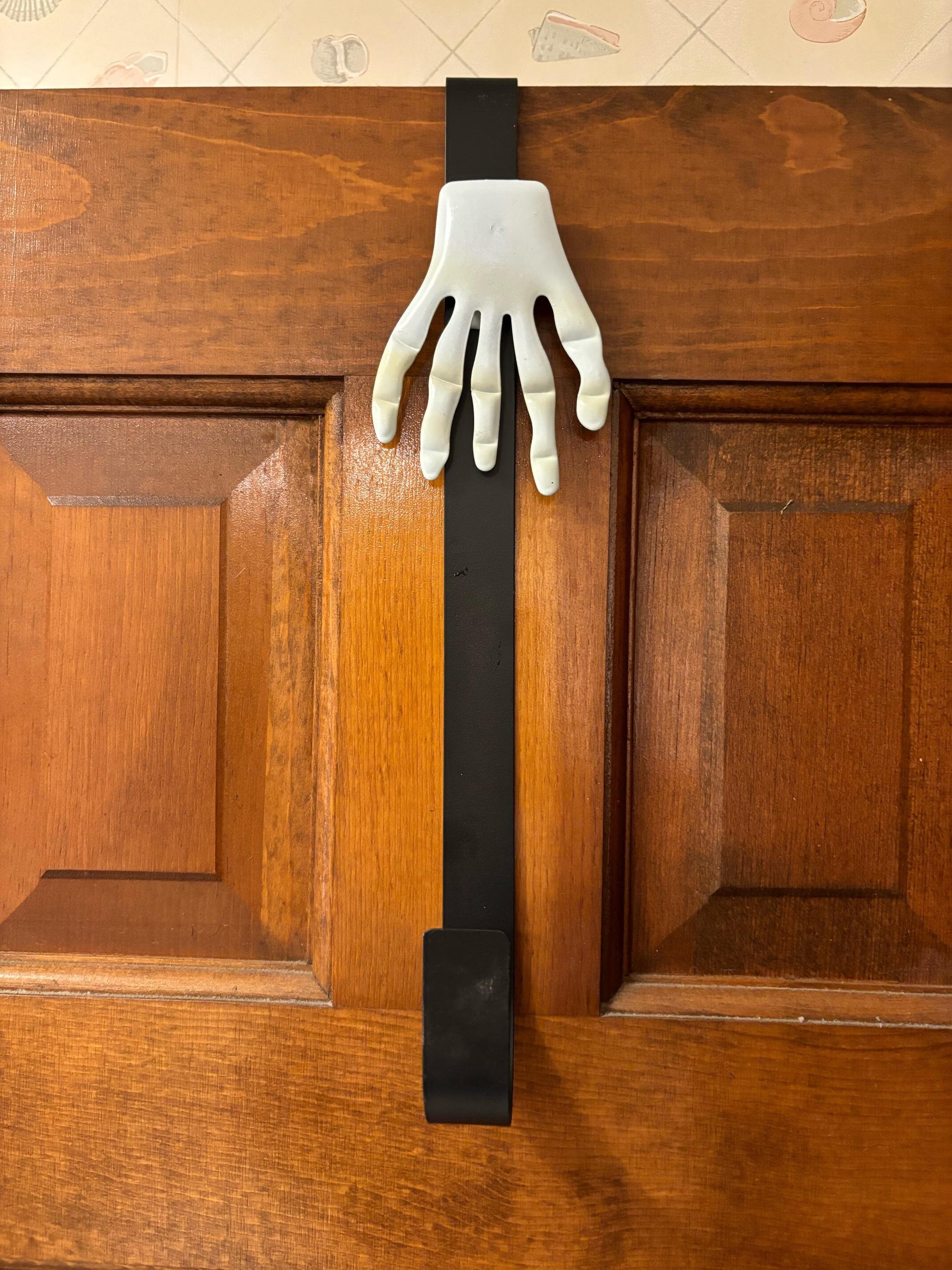 Skeleton Hand Over-The-Door Wreath Hanger - Heavy Duty Steel Halloween & Fall Decor Hook, Holds 15 Lbs, No Tools Needed