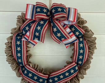 Patriotic Wreath, Patriotic Burlap Wreath, July 4th Wreath, Patriotic Wreath for Front Door, Independence Day Wreath, Memorial Day Wreath