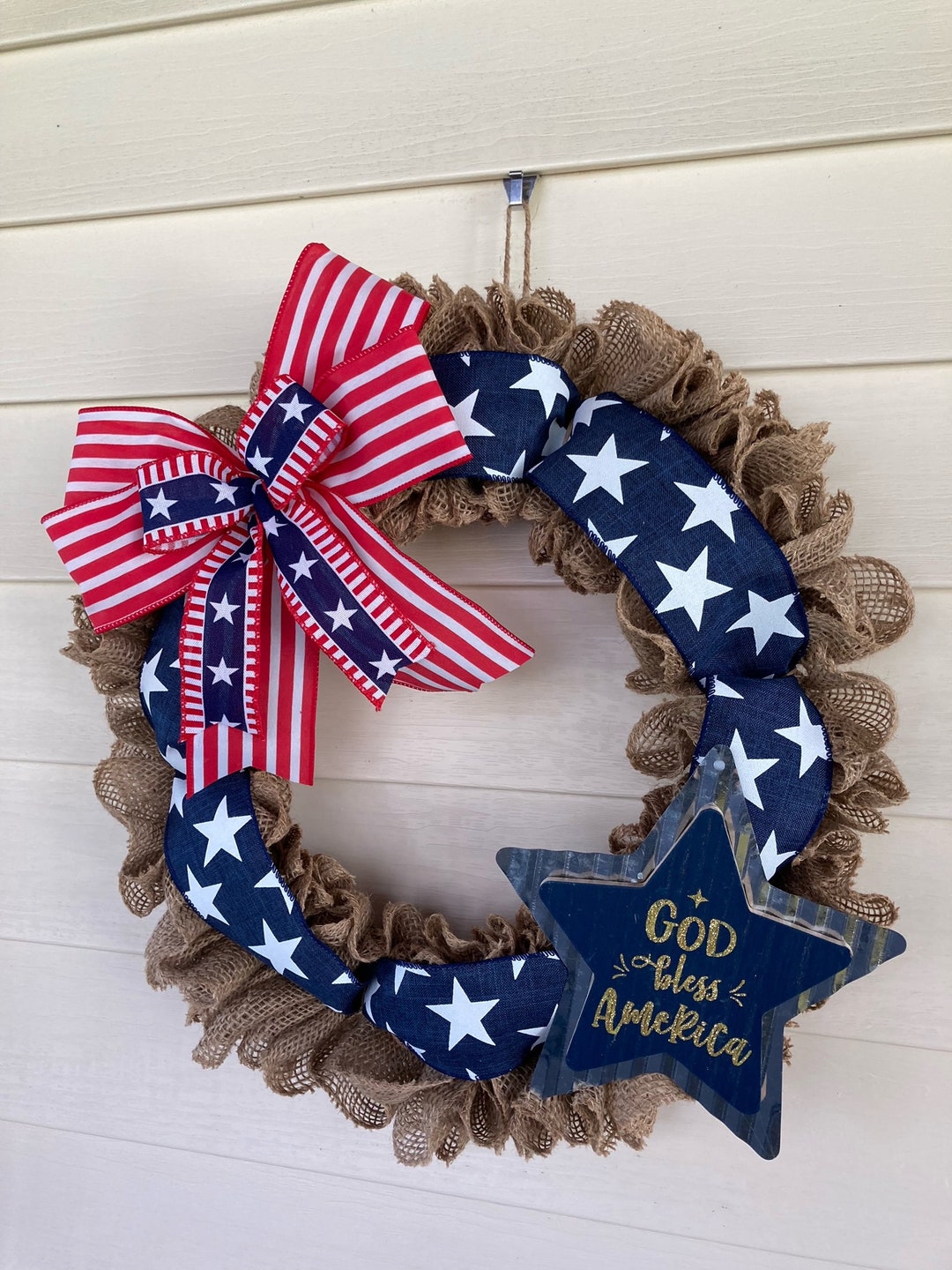 Patriotic Wreath for Front Door, Star Wreath, Patriotic Decor, Memorial ...