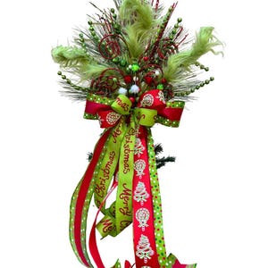 Grinch Inspired Tree Topper, Green Monster Bow, Grinchmas, Christmas Tree Topper Bow