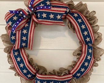 Patriotic Wreath, Patriotic Burlap Wreath, July 4th Wreath, Patriotic Wreath for Front Door, Independence Day Wreath, Memorial Day Wreath