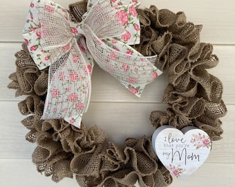 Mother's Day, Mother's Day Decor, Mother's Day Wreath for Front Door, Mother's Day Gift, Wreath for Mom, Burlap Mother's Day Wreath