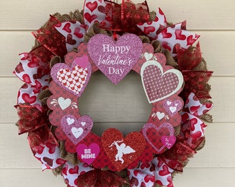 Valentine's Day Wreath, Valentine's Decor, Heart Wreath, SPARKLY Heart Wreath, Heart Decor, Heart and Valentine's Wreath for Front Door