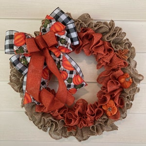 Fall Wreath, Thanksgiving Wreath, Fall Burlap Wreath For Front Door, Fall Farmhouse Wreath, Autumn Wreath, Fall Decor, Pumpkin Wreath