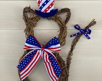Cat Wreath, Patriotic Wreath Front Door, American Flag Cat Wreath, Memorial Day Wreath, July 4th Wreath, July 4th Wreath, Americana Cat