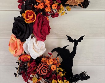 Halloween Cat Wreath, Cat Moon Wreath, Cat  Wreath, Spooky Cat Wreath, Halloween Decor, Gothic Halloween Decor, Kitty Wreath