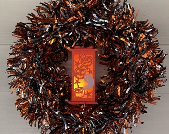 Halloween Light Up Lantern Wreath, Ghost Wreath, Lantern Wreath, Pumpkin Wreath, Halloween Wreath, Halloween Decor