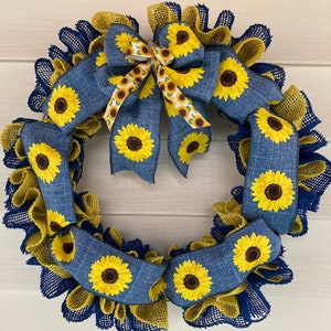 Sunflower Wreath, Sunflower Burlap Wreath, Sunflower Decor, Sunflower Wreath for Front Door, Spring Wreath, Summer Wreath