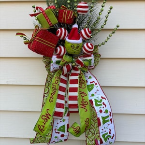 Grinch Tree Topper, Green Monster Bow, Grinchmas, Christmas Tree Topper Bow, Grinch Decor, Grinch Wreath