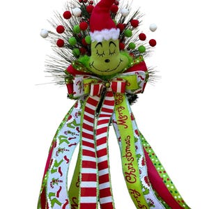 Grinch Tree Topper, Green Monster Bow, Grinchmas, Christmas Tree Topper Bow, Grinch Decor, Grinch Wreath (TWO Variations)