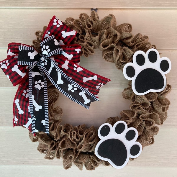 Dog Wreath, Pet Wreath, Dog Burlap Wreath, Paw Print Wreath, Burlap Wreath for Dogs, Dog Lover Wreath, Dog Decor, Paw Print