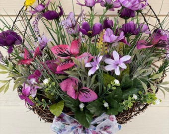 Spring and Summer Door Basket, Butterfly Basket, Home Wall Decor, Spring Wreath, Summer Wreath