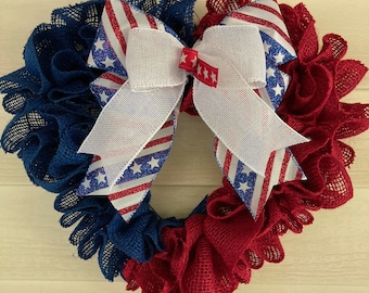 Patriotic Wreath, Patriotic Burlap Wreath, July 4th Wreath, Heart Wreath, Patriotic Door Decor, Memorial Day Wreath, Patriotic Decor