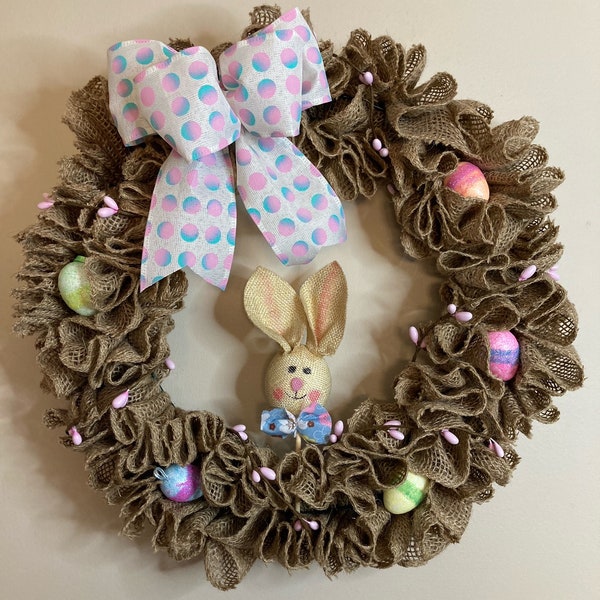 Easter Wreath, Easter Burlap Wreath, Easter Egg Wreath, Burlap Easter Wreath, Easter Wreath for Front Door, Easter Wreath Farmhouse Wreath