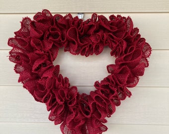 Valentine's Day Heart Wreath, Rustic Valentine's Day Wreath, Red Burlap Wreath, Rustic Heart Wreath, DIY Heart Wreath