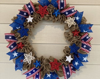 Patriotic Wreath, July 4 Wreath, Patriotic Wreath for Front Door, Memorial Day Wreath, Veteran's Day Wreath, Flag Wreath, Americana Wreath