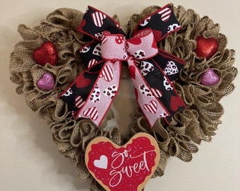 Valentine's Wreath, Valentine Heart Wreath, Valentine Burlap Wreath, Valentines Wreath, Valentine's Decor, Heart Wreath