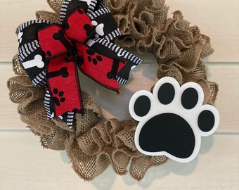 Dog Wreath, MINI Dog Wreath, Dog Burlap Wreath, Dog Lover Wreath, Pet Wreath, Dog Lover Gift, Dog Decor