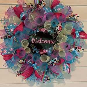 WELCOME Summer Wreath, Welcome Spring Wreath, Summer Wreath for Front Door, Spring Wreath Decor