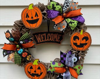 Halloween Pumpkin Wreath, Halloween Decor, Boo Wreath, Pumpkin Wreath, Halloween Front Door Wreath