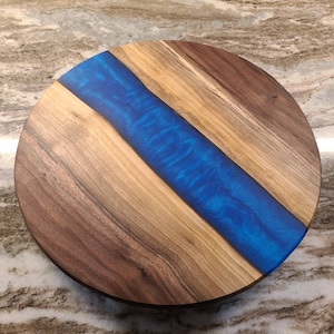 Stunning Solid Walnut lazy susan with blue resin, lazy susan, handmade lazy susan with color, kitchen wood art, kitchen decor, gift for her