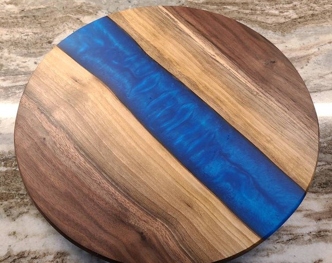 Stunning Solid Walnut Lazy Susan With Blue Resin Lazy Susan Etsy