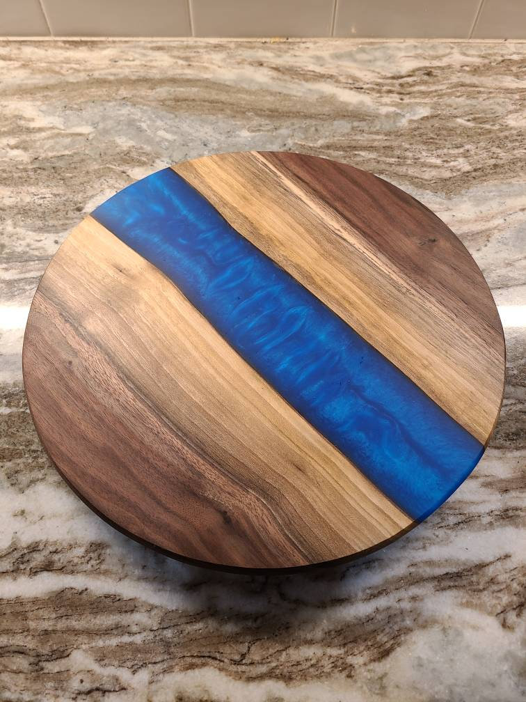 Stunning Solid Walnut Lazy Susan With Blue Resin Lazy Susan Etsy
