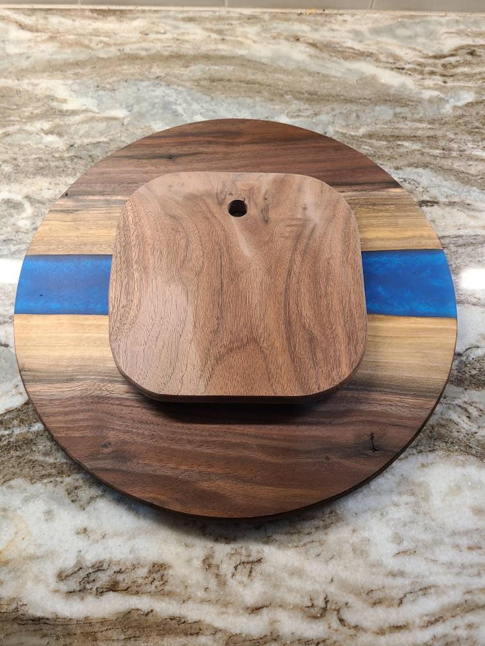 Stunning Solid Walnut Lazy Susan With Blue Resin Lazy Susan Etsy
