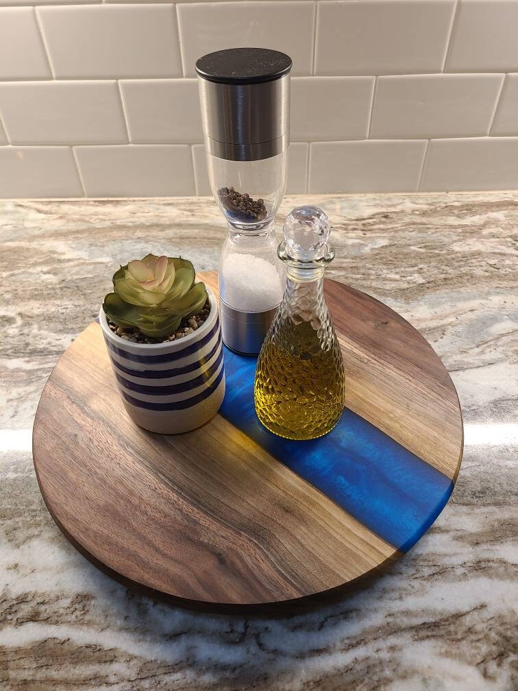 Stunning Solid Walnut Lazy Susan With Blue Resin Lazy Susan Etsy