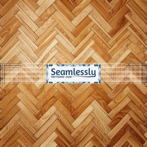 May include: Herringbone pattern wood flooring in shades of light and medium brown. The wood planks are arranged in a repeating V-shape design. The image includes a banner with the text "Seamlessly PATTERNS HUB".