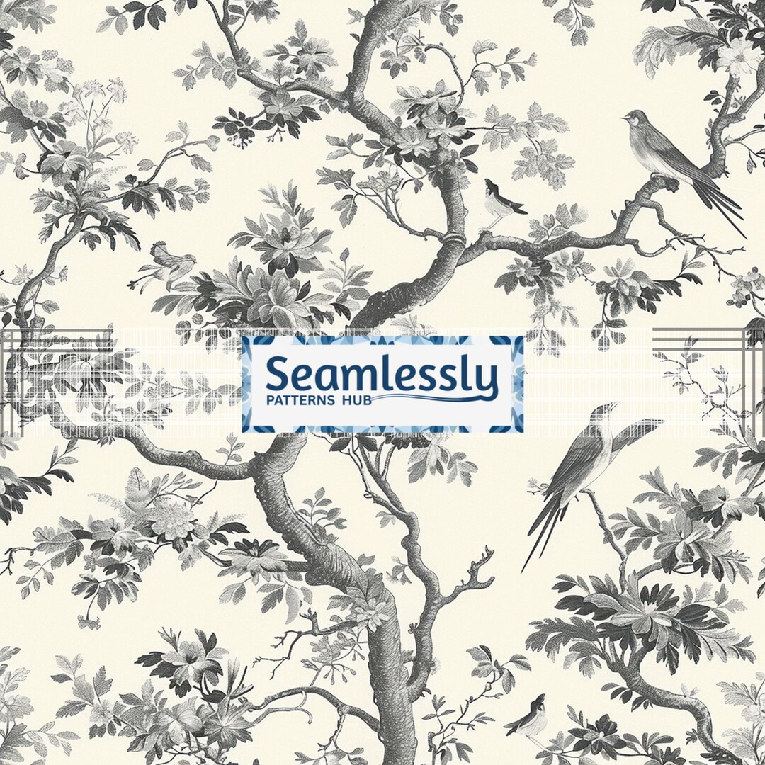 Classic Toile De Jouy Seamless Pattern – Songbird Tree Branch Design ...