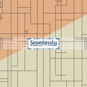 May include: Geometric pattern design featuring a network of black lines on a background of peach and beige. The design is bisected diagonally. The text "Seamlessly PATTERNS HUB" is displayed in a banner across the image.